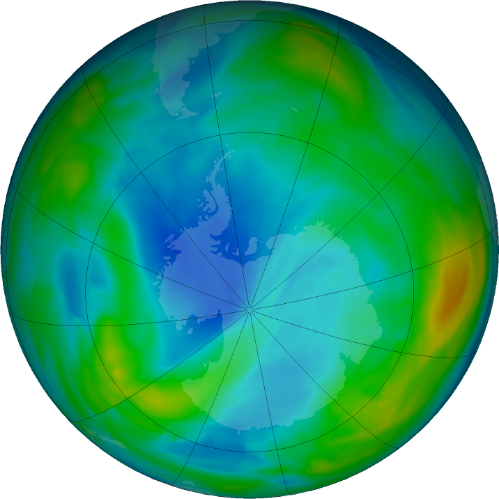 Antarctic ozone map for 07 July 2019